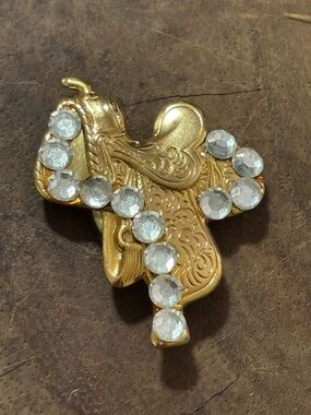 Vintage Western Gold Tone Jeweled Saddle Button Cover Rhinestone Cowboy